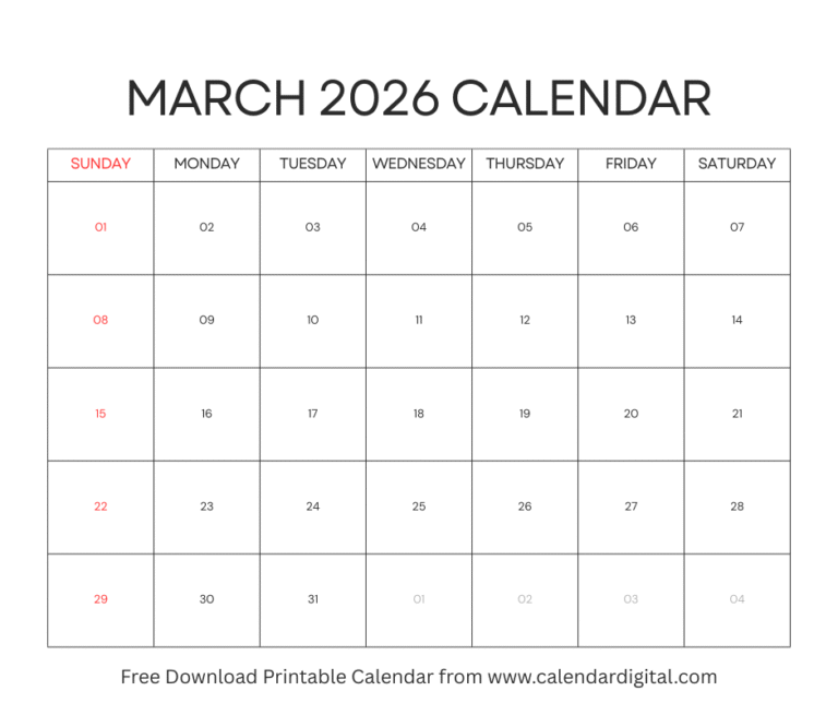 Free Printable March 2026 Calendar – Complete Guide to the Month of March 4 Free Printable March 2026 Calendar