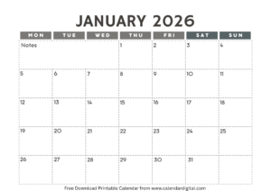 January 2026 calendar