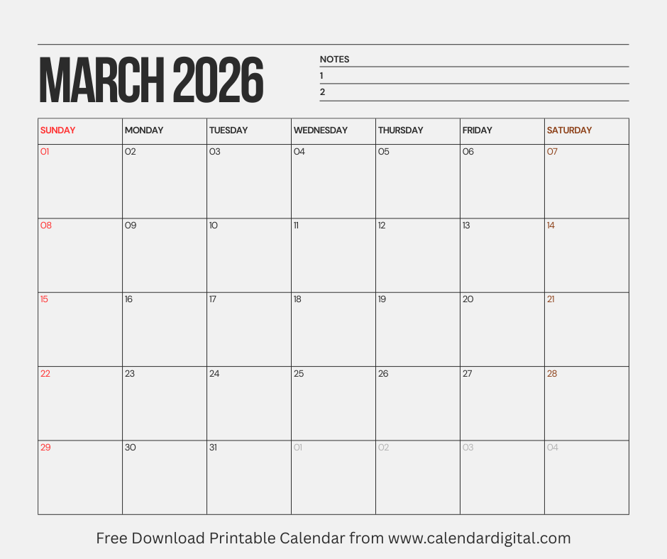 March 2026 Calendar