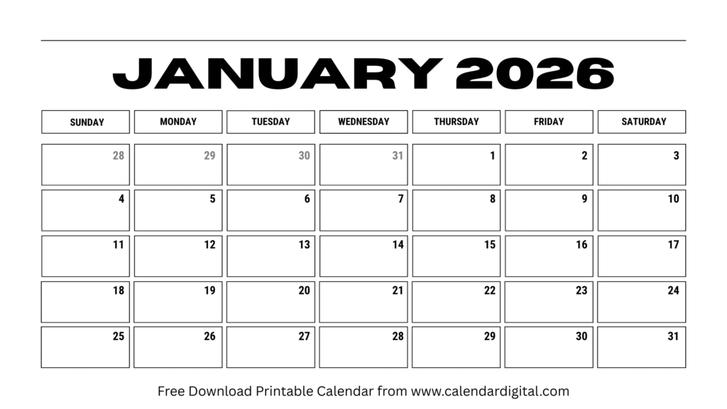 January 2026 calendar with holidays