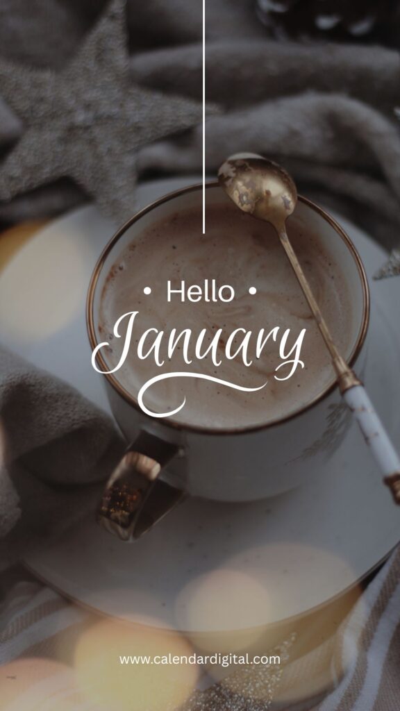 Hello January: Free Download Images, GIFs, Clip Art & Wishes to Welcome the New Month 2 Hello January winter hot chocolate mug cozy minimalist aesthetic