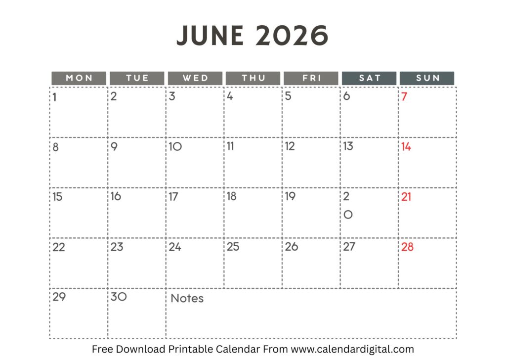 June 2026 desk calendar for daily task management