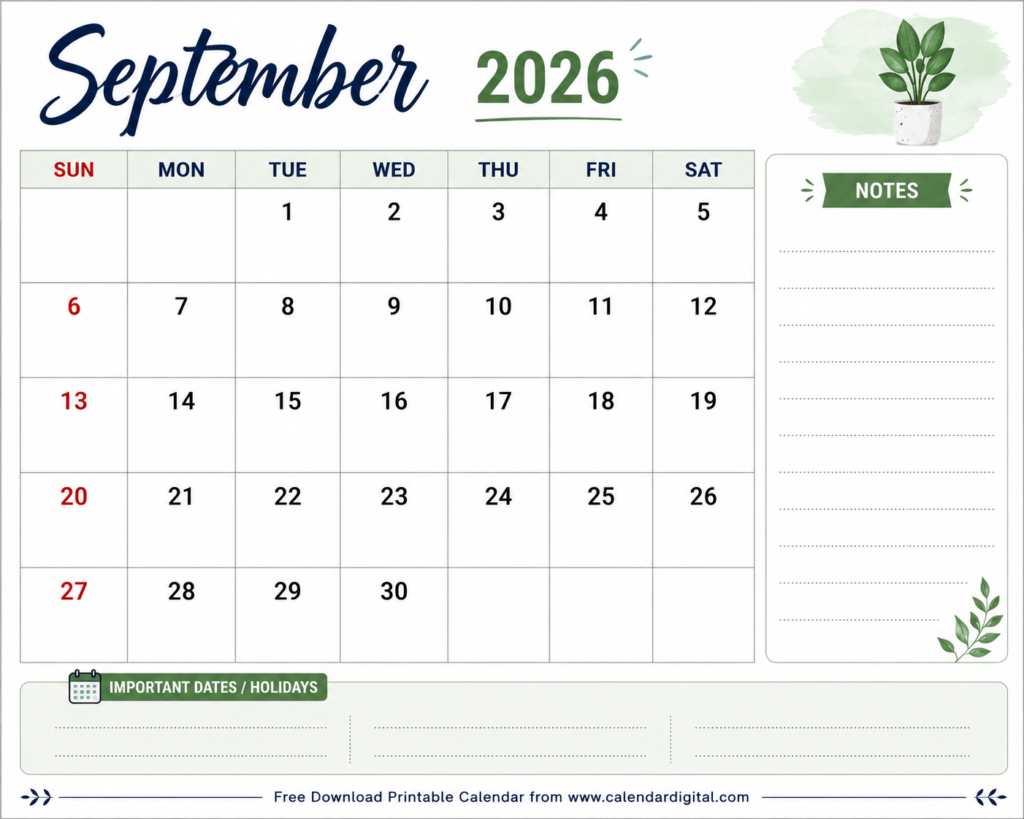 September 2026 Calendar – Free Printable PDF Download, Holidays & Monthly Planning Guide 3 September 2026 Calendar